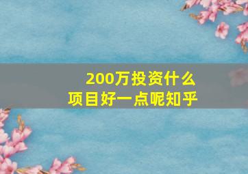 200万投资什么项目好一点呢知乎