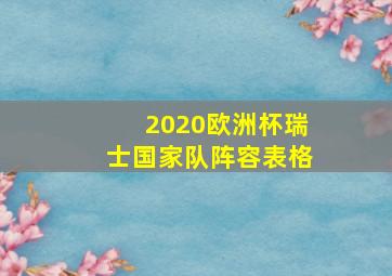 2020欧洲杯瑞士国家队阵容表格