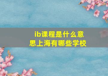 ib课程是什么意思上海有哪些学校