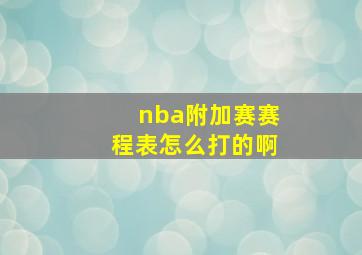 nba附加赛赛程表怎么打的啊