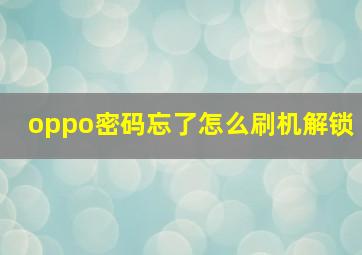 oppo密码忘了怎么刷机解锁