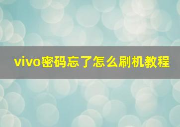 vivo密码忘了怎么刷机教程