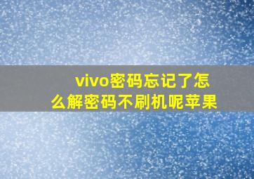 vivo密码忘记了怎么解密码不刷机呢苹果