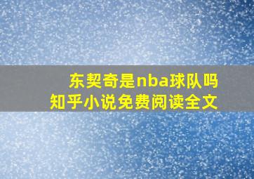 东契奇是nba球队吗知乎小说免费阅读全文