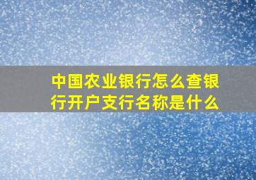 中国农业银行怎么查银行开户支行名称是什么