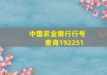 中国农业银行行号查询192251