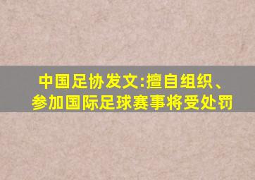 中国足协发文:擅自组织、参加国际足球赛事将受处罚