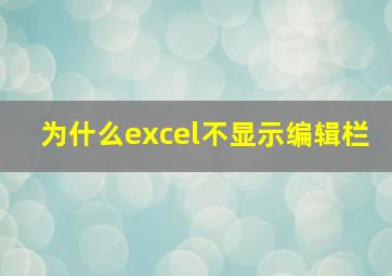 为什么excel不显示编辑栏