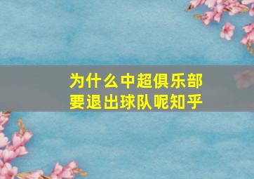 为什么中超俱乐部要退出球队呢知乎