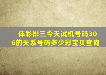 体彩排三今天试机号码306的关系号码多少彩宝贝查询