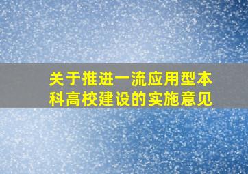 关于推进一流应用型本科高校建设的实施意见