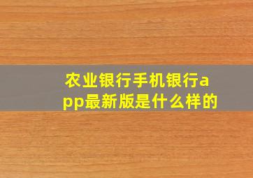 农业银行手机银行app最新版是什么样的