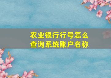 农业银行行号怎么查询系统账户名称