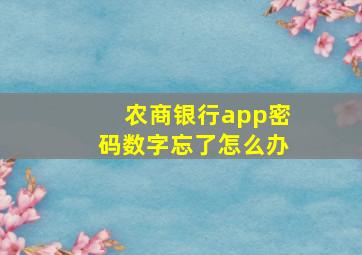 农商银行app密码数字忘了怎么办