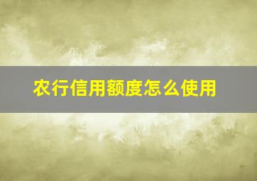 农行信用额度怎么使用