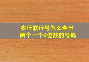 农行联行号怎么查出两个一个6位数的号码