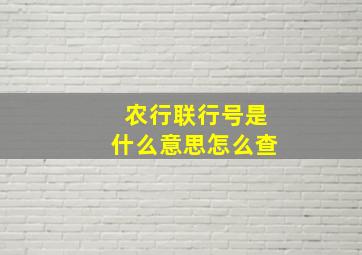 农行联行号是什么意思怎么查