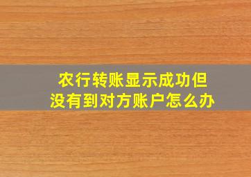 农行转账显示成功但没有到对方账户怎么办