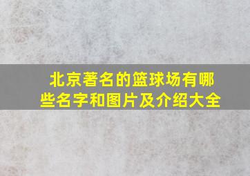 北京著名的篮球场有哪些名字和图片及介绍大全