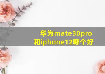 华为mate30pro和iphone12哪个好