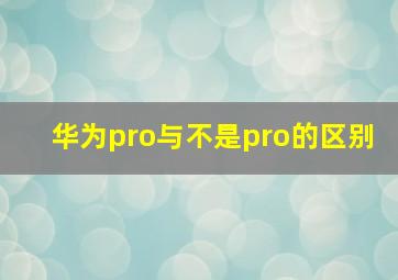 华为pro与不是pro的区别