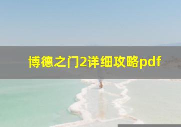 博德之门2详细攻略pdf