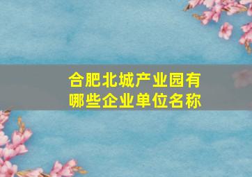 合肥北城产业园有哪些企业单位名称