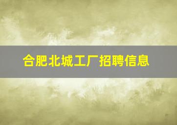 合肥北城工厂招聘信息