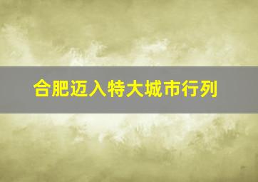 合肥迈入特大城市行列