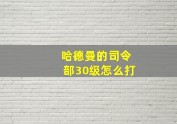 哈德曼的司令部30级怎么打