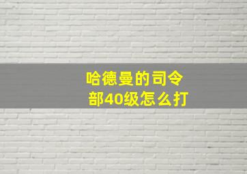 哈德曼的司令部40级怎么打