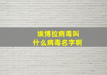 埃博拉病毒叫什么病毒名字啊