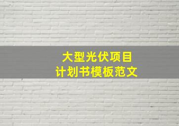 大型光伏项目计划书模板范文