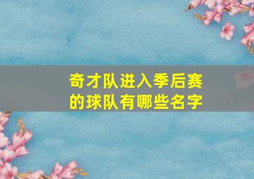 奇才队进入季后赛的球队有哪些名字