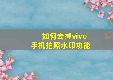 如何去掉vivo手机拍照水印功能