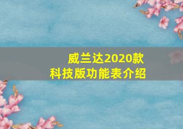 威兰达2020款科技版功能表介绍