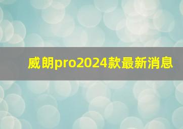 威朗pro2024款最新消息