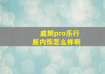 威朗pro乐行版内饰怎么样啊