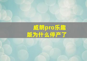 威朗pro乐趣版为什么停产了