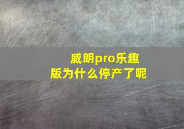 威朗pro乐趣版为什么停产了呢