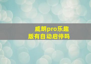 威朗pro乐趣版有自动启停吗