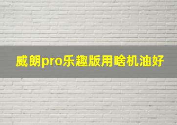 威朗pro乐趣版用啥机油好