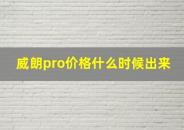 威朗pro价格什么时候出来