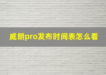 威朗pro发布时间表怎么看