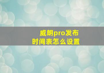 威朗pro发布时间表怎么设置