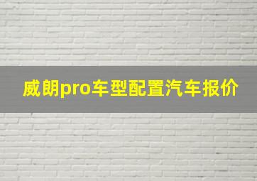 威朗pro车型配置汽车报价