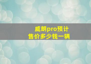 威朗pro预计售价多少钱一辆