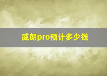 威朗pro预计多少钱