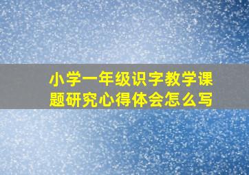 小学一年级识字教学课题研究心得体会怎么写