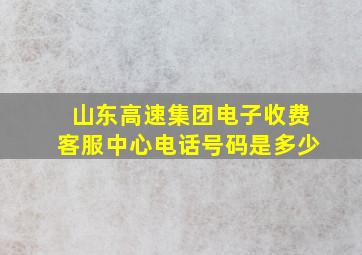 山东高速集团电子收费客服中心电话号码是多少